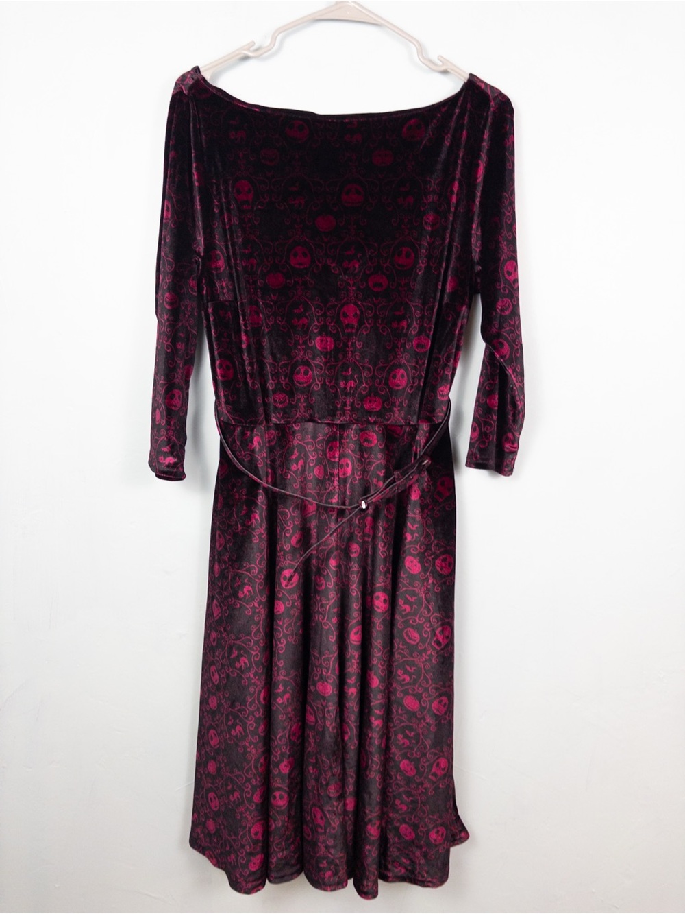 Unique Vintage x Disney Jack Skellington Velvet Devon Swing Dress Burgundy